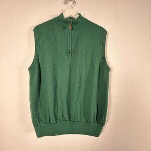 Peter Millar Mens Green Merino Wool Sleeveless 1/2 Zip Sweater Vest Size Large